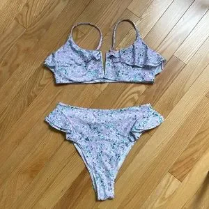 H M Swim Hm High Waisted Lilac Floral Bikini Set Poshmark